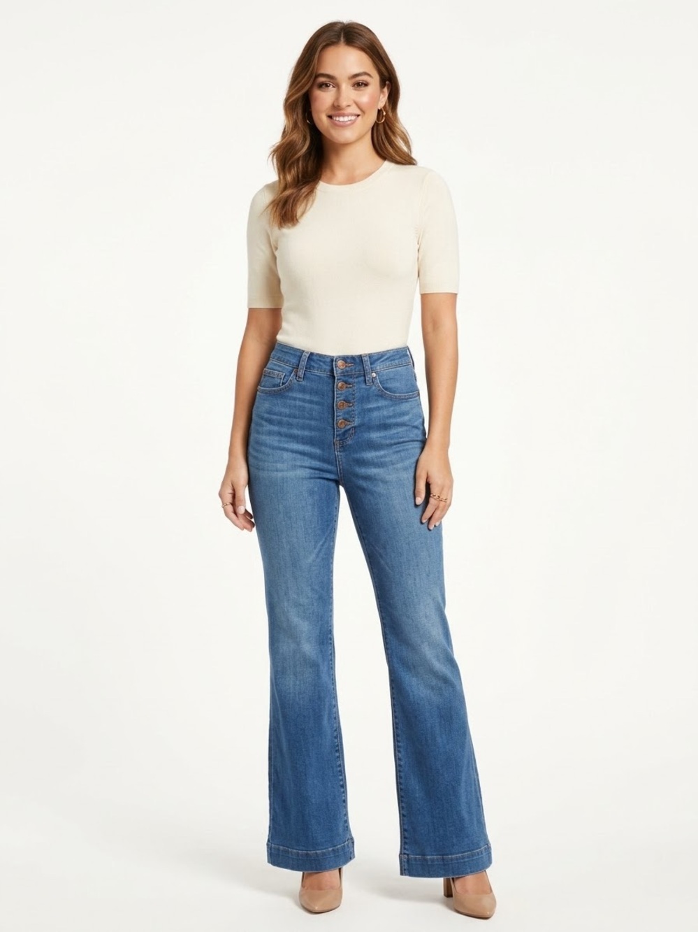 LC Lauren Conrad Super High Rise Flare Jeans Size 6 Button Fly